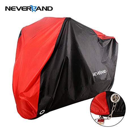 NEVERLAND Motorcycle Cover,Indoor Waterproof UV Dust Protector Cover,2 Stainless Steel Lock-Holes Fits 82"to 90" Road,Street,Sport,Touring