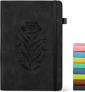 Lined Journal Notebook for Women, A5 Black Hardcover Leather Journals for Writing, 200 Pages Travel Daily Journal,Thick College Ruled Notebook for Work School, Note Taking, Business 5.75'' X 8.38''