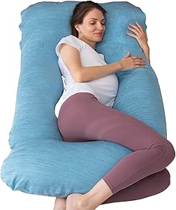 MOON PINE Pregnancy Pillow, U Shaped Full Body Pillow for Maternity Support, Sleeping Pillow with Cover for Pregnant Women (Light Blue)