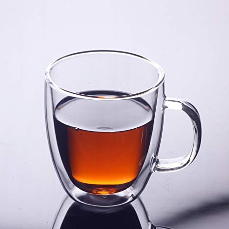 Double Wall Glass Mug for Juice, Latte, Espresso, Tea, Water (12 oz, 350 ml)