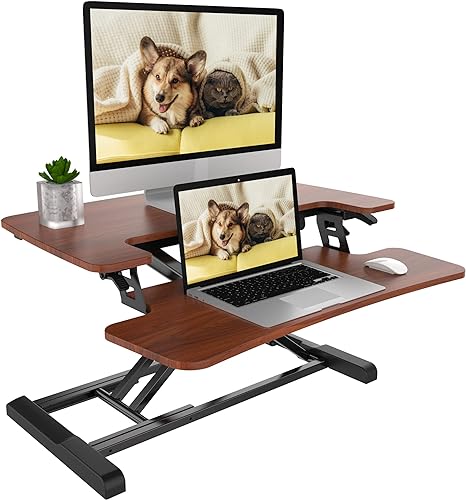 FLEXISPOT Stand up Desk Converter -28" Standing Desk Riser with Deep Keyboard Tray for Laptop (28", Mahogany, M7N)