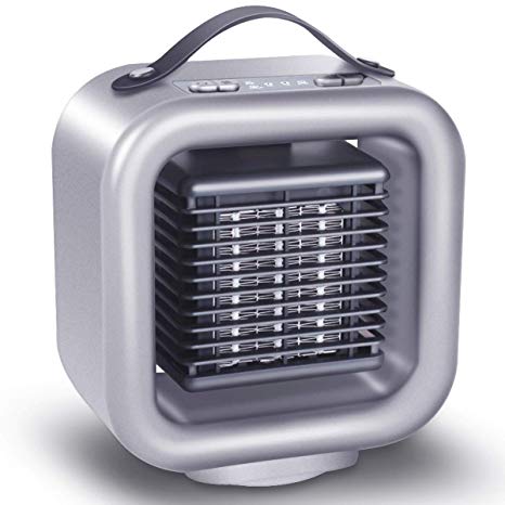 Vshow 1 Oscillating Ceramic Space, Portable Electric Heater,Personal Warming Fan with Adjustable Thermostat, Carrying Handle,Auto Shut Off for of, 8.8 x 8.4 x 5.8 inches, Silver