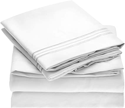 Mellanni Bed Sheet Set - Brushed Microfiber 1800 Bedding - Wrinkle, Fade, Stain Resistant - 4 Piece (Queen, White)