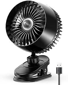 Koonie USB Clip on Fan, Strong Wind Ultra Quiet Small Desk Fan with Strong Clamp, more than 360° Adjustable and 3 Speeds, USB-C Corded Powered Mini Personal Fan for Office Desktop Bedroom