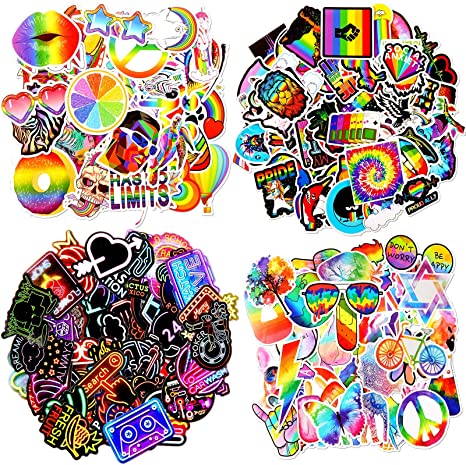 250 Pieces Mixed Colorful Stickers Neon Style Vinyl Label Stickers for Water Bottles Neon Light Laptop Decal Waterproof Funny Adhesive tag Sticker for Travel Luggage Skateboard Guitar to Adults Teens