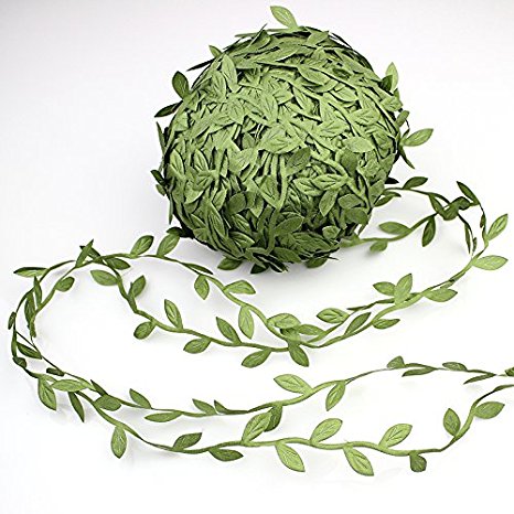 Supla 109 Yard 327 Ft Artificial Leaf Vines Silk Hanging Leaf garlands Leaf Vine Trim Foliage Rattan DIY Wreath Foliage Green Leaves Ribbon Decorative Home Wall Garden Wedding Party Wreaths Decor