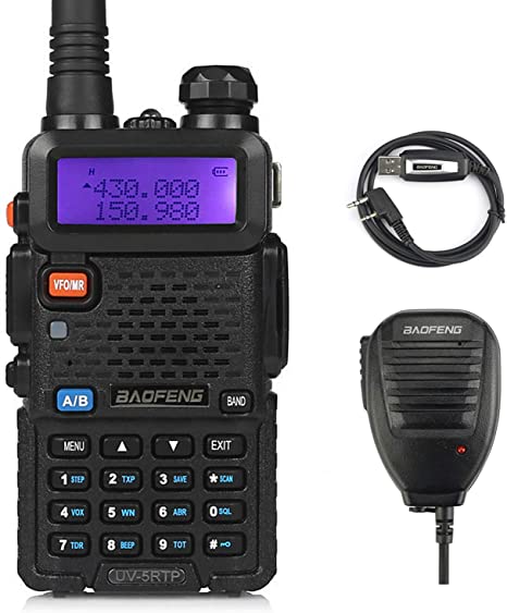 BaoFeng UV-5RTP Tri-Power 8/4/1W Two-Way Radio Transceiver (UV-5R Upgraded Version with Tri-Power), Dual Band 136-174/400-520MHz True 8W High Power Two-Way Radio   1 Remote Speaker   1 Programming Cable