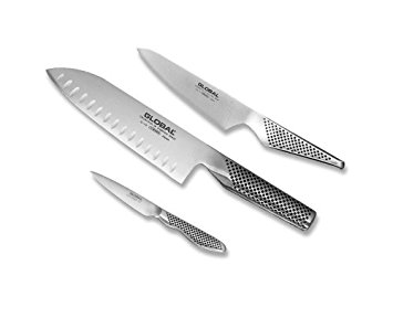 Global G-48338 - 3 Piece Knife Set with Santoku - Hollow Ground, Utility and Paring Knife