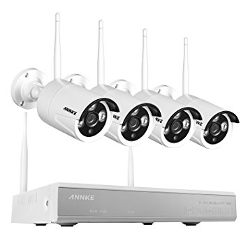 [New 960P-Wireless] Annke 4CH 960P NVR Wireless Security Camera System   4xHD 1.3MP WiFi In/Outdoor Fixed IP Cameras, Super Night Vision, IP66 Weatherproof-NO HDD