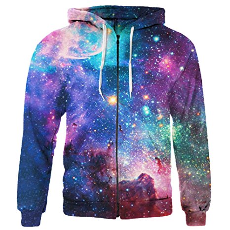 SAYM Unisex Zip Up Pullover Pockets Galaxy Jackets Sweatshirts Hoodies