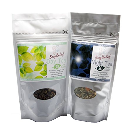 BodyBelief Weight Loss Tea - 30 Day Supply Loose Leaf Herbal Slimming Day Tea & Craving Control Night Tea