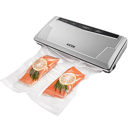 Aicok Vacuum Sealer, Automatic Vacuum Machine with Starter Kit, Food Vacuum Saver with Vacuum Roll, 3MM Sealer Width, Silver