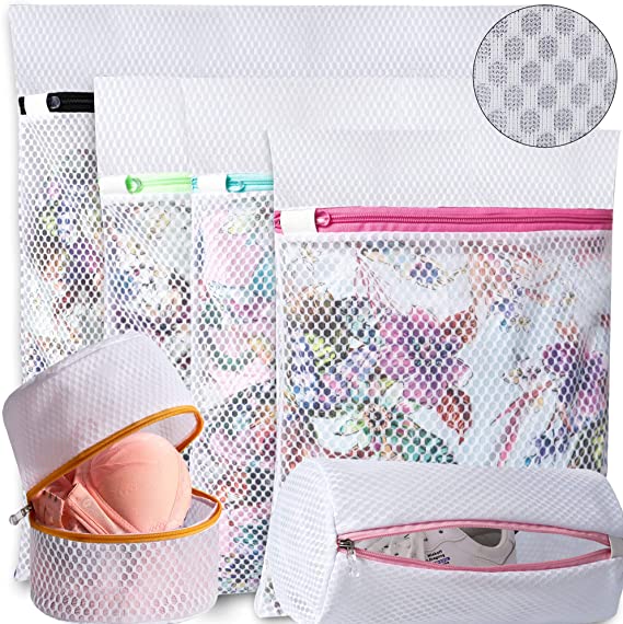 BAGAIL Set of 6 Honeycomb Mesh Laundry Bag for Sweater,Blouse,Hosiery,Stocking,Bras,Shoes,etc. Delicate Laundry Bags for Travel Storage Organization (6 Set)