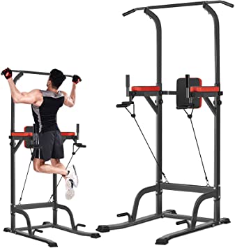 Bronze Times Power Tower Pull Up Workout Dip Station Adjustable Dip Stands Multi-Function Home Gym Strength Training Fitness Equipment