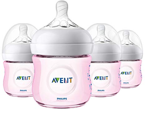 Philips Avent Natural Baby Bottle, Pink, 4oz, 4pk, SCF010/48