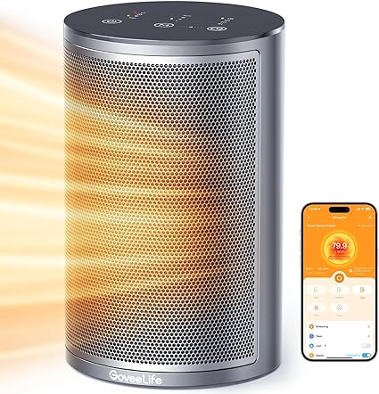 GoveeLife Space Heater for Indoor Use, 1500W Fast Electric Heater with Smart Thermostat, Wi-Fi App & Voice Remote Control, Small Heater Safety for Bedroom Home Indoors Office Desk Portable, Grey