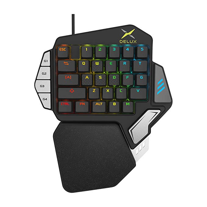 Single-handed Gaming Keyboard, JTD 33-Key Ergonomic Wired Gaming Keyboard, Professional Programmable Mechanical Gaming Keyboard, LED Backlit USB one-handed Gaming Keypad With Palm Rest