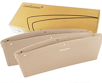 LeeQueen Leather Car Seat Catch Caddy- Gap Filler And Organizer Drop Catcher Pocket Between Seat And Console With Removable Set For Car Vehicle (Beige)(2 packs)