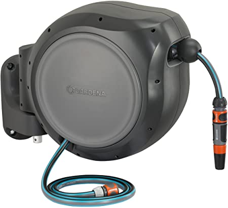 GARDENA 8040 50 Foot Wall Mounted Retractable Reel with Hose Guide, ft, Grey