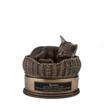 Perfect Memorials Custom Engraved Bronze Cat in Basket Cremation Urn