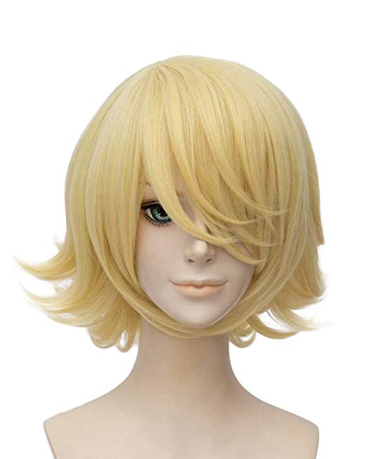 Tsnomore Short Straight Anime Cosplay Costume Halloween Unisex Wig short blonde wigs for women (Blond Curly)