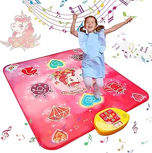 VATOS Tapis de Danse pour Filles – Tapis de Jeu de Danse Musicale pour Enfants de 3 4 5 6 7 8 9 Ans et Plus | Volume réglable et lumières LED 5 Jeux de Danse 3 Niveaux de défi Cadeaux pour Les Filles