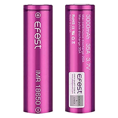 Efest 3000 mah 35A Imr High Drain Flat Top Single Battery (2 in A Pack) - Case Included for E Cigarettes Starter Kit