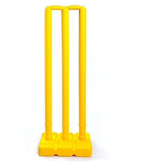 FITFREAK Heavy Plastic Cricket Large Stumps Set - 3 Stumps   2 Bails   1 Stand (Yellow)(Plastic Wicket Set)