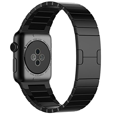 ZDTech Apple Watch Band, Stainless Steel Link Bracelet Replacement Band with Butterfly Closure for Apple Watch All Models – 42mm – Black