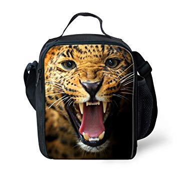 7-Mi KIds Insulated Lunch Bags For Food Children 3D Cheetah Lunch Tote Box With Shoulder Adjustable Strap