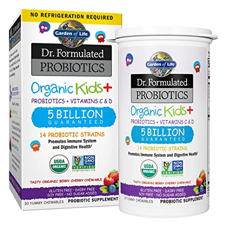 Garden of Life Probiotic Chewable Dr. Formulated Organic Kids  Supplement, Shelf Stable for Kids - 30 Count