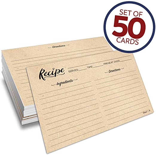Nuah Prints Double Sided Recipe Cards 4x6 Inch, Set of 50 Thick Cardstock Recipe Cards with Lines, Easy To Write On Smooth Surface, Line Printed, Large Writing Space (Kraft Look)