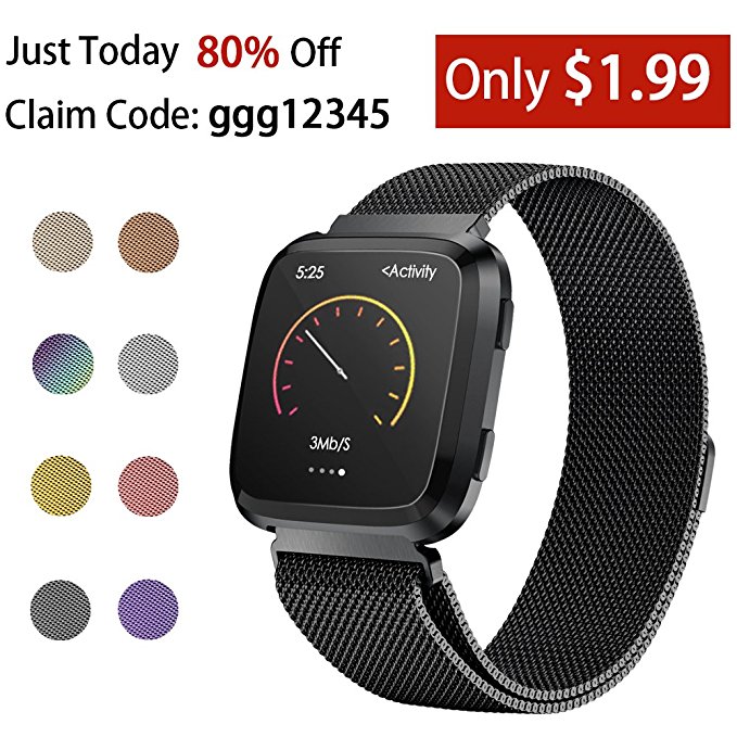 iGK For Fitbit Versa Bands, Stainless Steel Milanese Loop Metal Mesh Bracelet Sport Strap with Unique Magnet Lock Wristbands Replacement Band for Fitbit Versa