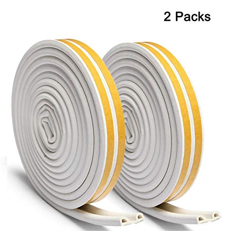 OUTERDO Rubber Seal Foam Tape Foam Seal Strip,（5 Meters x2 Packs）D Type Self Adhesive Home Window Door Draught Excluder Soundproofing Avoidance Weatherstrip(20 Meters after being divided into 4 Seals)