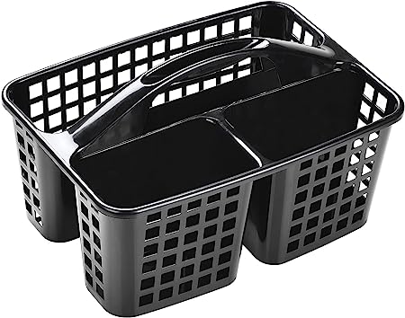 ALINK Plastic Shower Caddy Basket with Compartments, Portable Divided Cleaning Supply Storage Organizer with Handle for College Dorm Bathroom (Black)