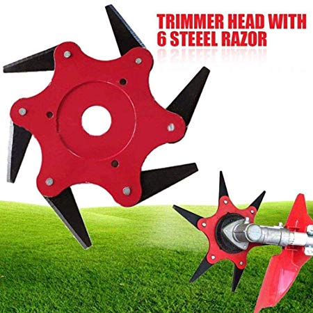 Lawn Mower Head Trimmer Head with 6 pcs 65Mn Steel Blades Razors Grass Cutter Head Accessory Tools
