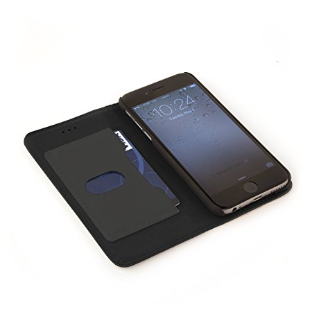 ZOHM TECH - Genuine Leather Folio Flip Wallet Cell Phone Case - Designed for iPhone 6 - Pebbled Leather - Black