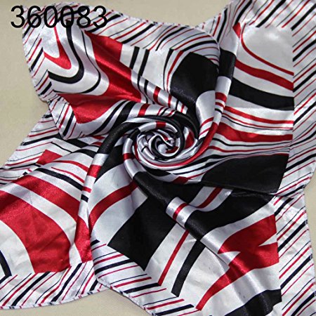 WOWO-scarf Scarves Vintage Elegant Designs Silk Satin Feel Ladies Small Square Head Neck scarf Scarves,83 White Black Red