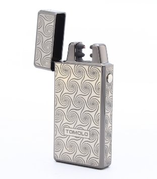 Tomolo Double Electronic Arc Lighter New Design USB Rechargeable Windproof Flameless Lighter (Black Plating -Flower)