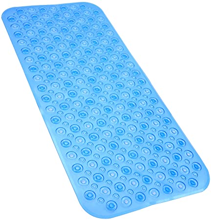 No Slip Bathmat with Strong Suction Cups, Bath mat Full Cover Tub with Machine Washable PVC Shower Floor Mats with Drain Holes Design for Bathroom, Home, Tub 40100 PVC (Blue)