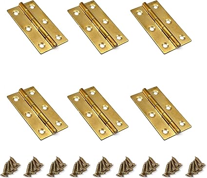 Brass Cabinet Hinges,6-Pack,Susenya Butt Hinges 2 Inches Antique Gold with Mounting Screws