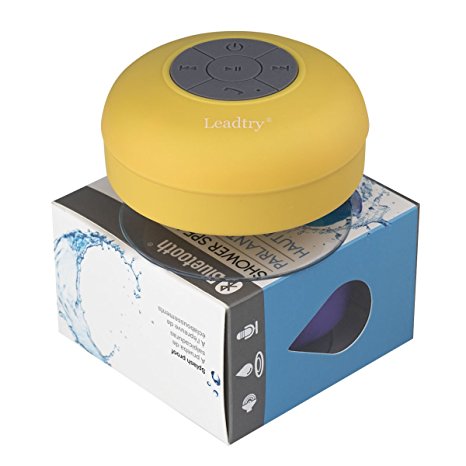 LeadTry® Wireless Waterproof Bluetooth Shower Speaker:3.0 Speaker, Mini Water Resistant Speaker, Handsfree Portable Speakerphone with Built-in Mic, 6hrs of Playtime, Control Buttons and Dedicated Suction Cup for Showers, Bathroom, Pool, Boat, Car, Beach, & Outdoor Use