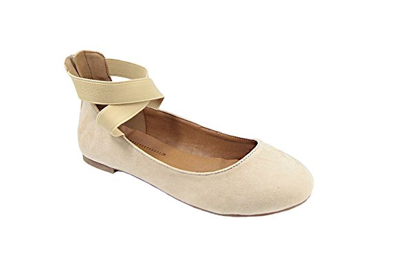 Anna Dana-20 Women's Classic Ballerina Flats with Elastic Crossing Straps