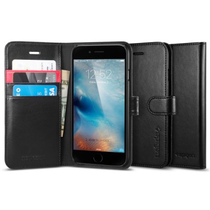 Spigen SGP10972 Synthetic Leather Wallet Case with Stand for iPhone 6s WS Black