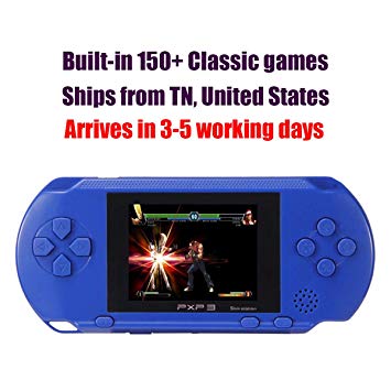 qiaoniuniu Handheld Game Console Kids Gift 16 Bit Portable Classic Video Games 150 Games Retro MD Paly Games PXP3 (Color: Blue)