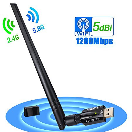 1200Mbps USB WiFi Adapter USB 3.0 Long Range WiFi Dongle Dual Band 5Ghz 867Mbps 2.4G 300Mbps Wireless Network Adapter WiFi Card for Laptop Computer of Windows 7/8/10 Mac OS X 10.9-10.12.4 Linux 3.0.42