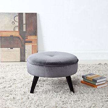 Classic Tufted Large Velvet Round Footrest / Footstool / Ottoman (Grey)