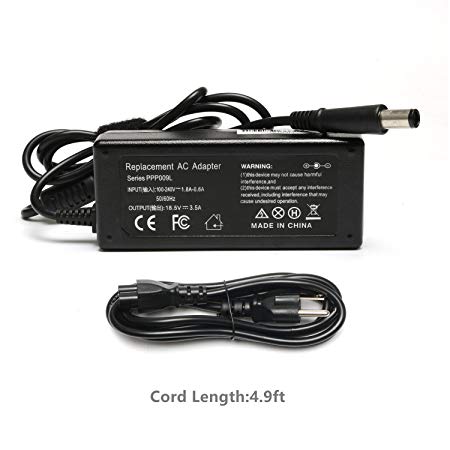 65W Laptop Charger AC Adapter for HP Pavilion G4 G6 G7 M6 DM4 DV4 DV5 DV6 DV7 G60 G61 G72; EliteBook 2540p 2560p 2570p 2730p 2740p Power Supply Cord 18.5v 3.5a