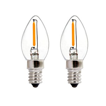 2 Pack C7 LED Night Light Bulb, NATIONALMATER 0.6W C7 LED Filament Bulb [E12 Medium Base] [Warm White 2700K] [360 Degrees Beam Angle] Replacement to 12W Incandescent Bulbs - UL Listed