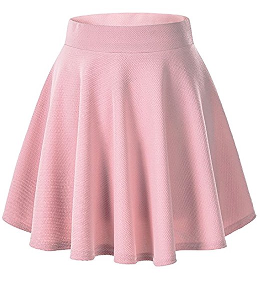 Moxeay Women's Basic A Line Pleated Circle Stretchy Flared Skater Skirt